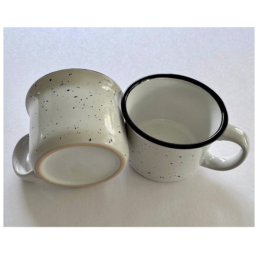 Set of 4 - 4oz‎ Speckled Ceramic White Black Campfire Coffee Mugs - Picture 7 of 11